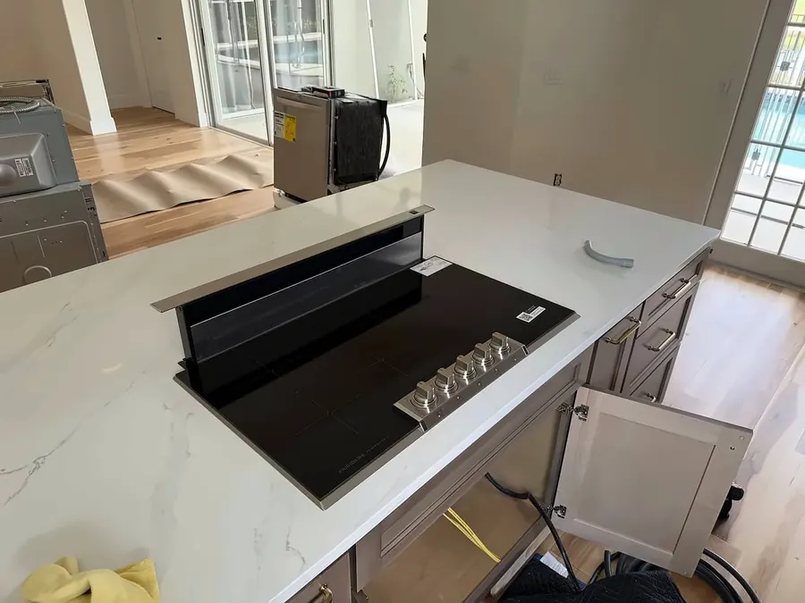 A downdraft cooktop, installed and tested